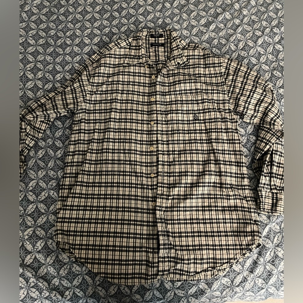 Nautica Navy and White Flannel Mens Size Large